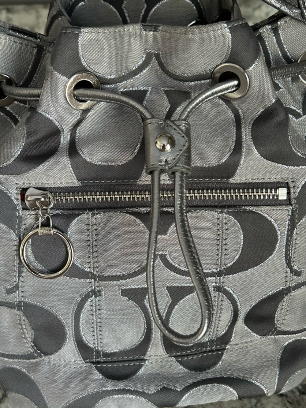 NWT Coach Poppy Signature Lurex Cinch Shoulder Bag Silver/Ash 17930 NEW - Picture 11 of 15
